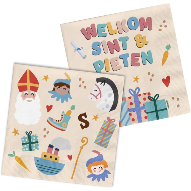 Servetten 'Welkom Sint & Pieten' - Sint en Pieten - 12,5 x 12,5 cm - 20 stuks