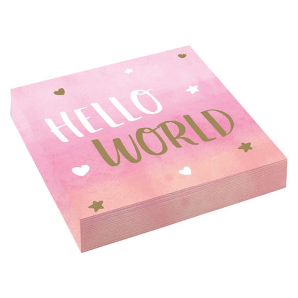 Roze servetten 'Hello world' 33x33 cm (16 st)