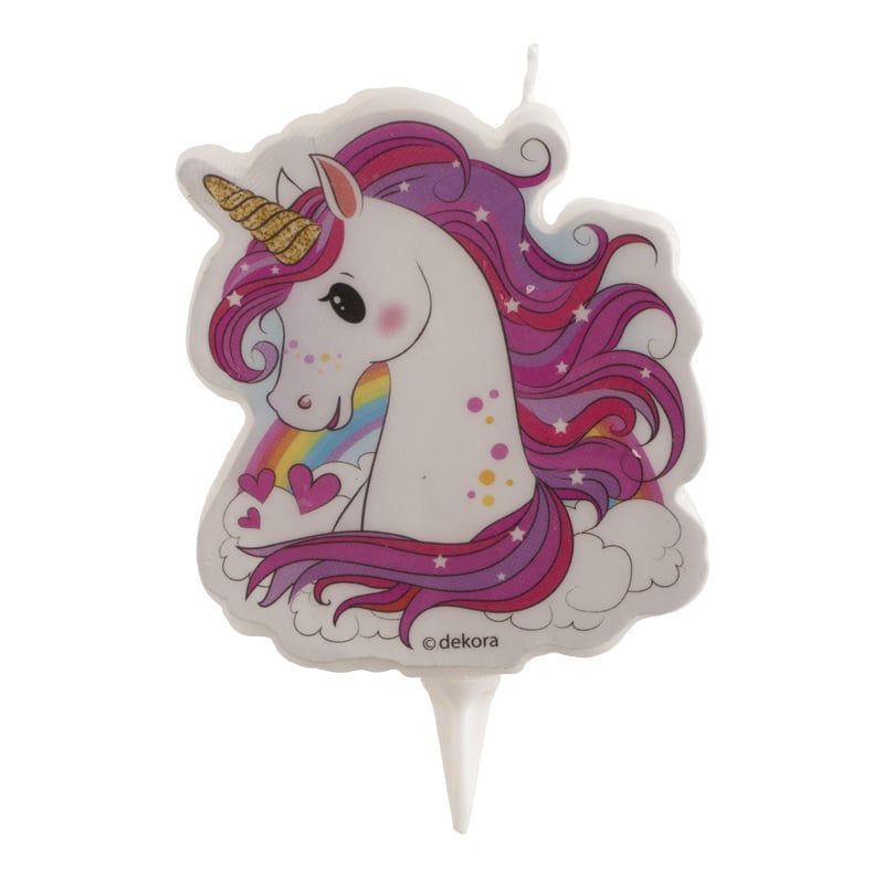 Unicorn taart kaars 2D 7 cm.