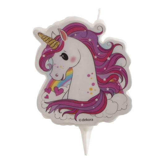 Unicorn taart kaars 2D 7 cm.