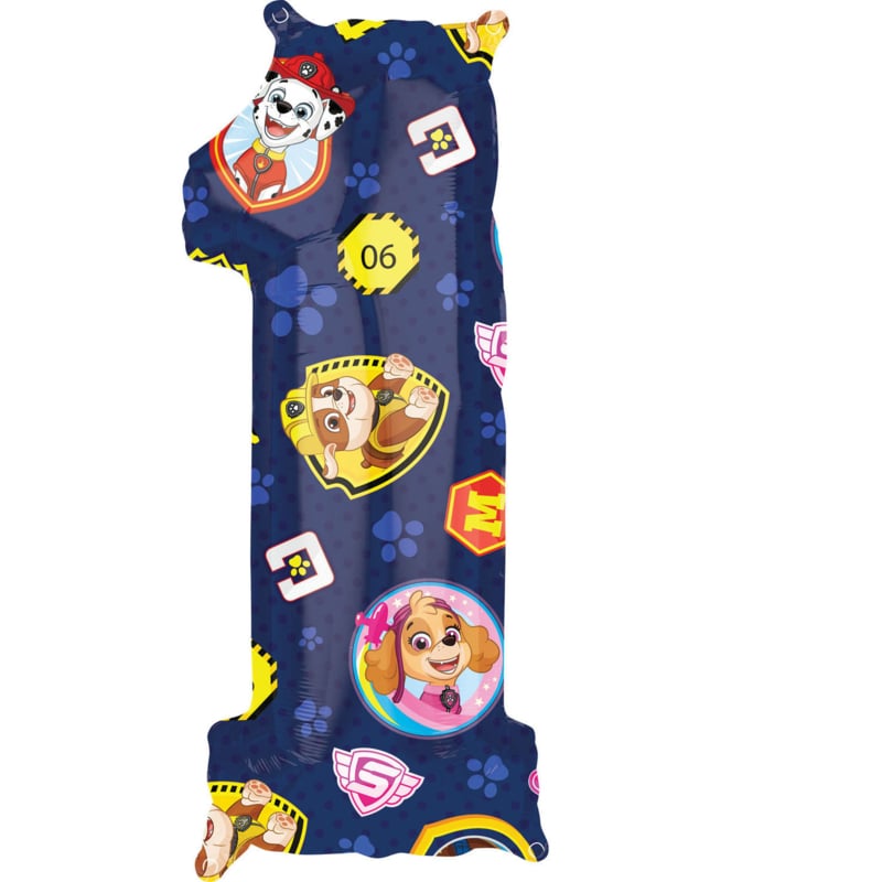 Paw Patrol cijfer 1 folieballon 27 x 66 cm.