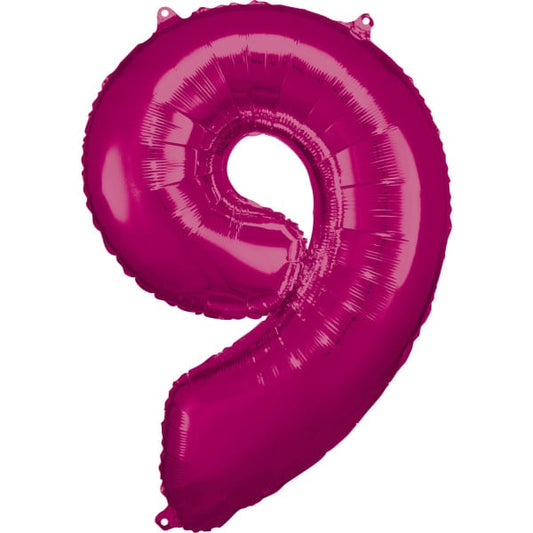 Folieballon cijfer 9 fuchsia 89x60 cm