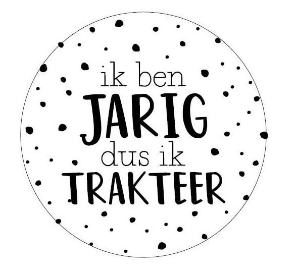 Traktatie sticker Ik ben jarig dus ik trakteer ø 4 cm. p/stuk