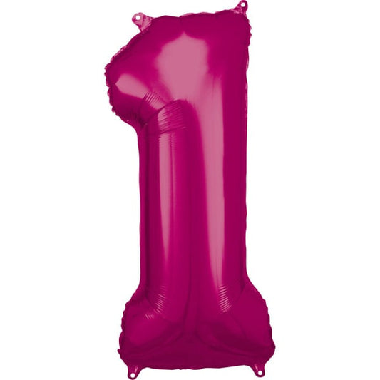 Folieballon cijfer 1 fuchsia 88x38 cm