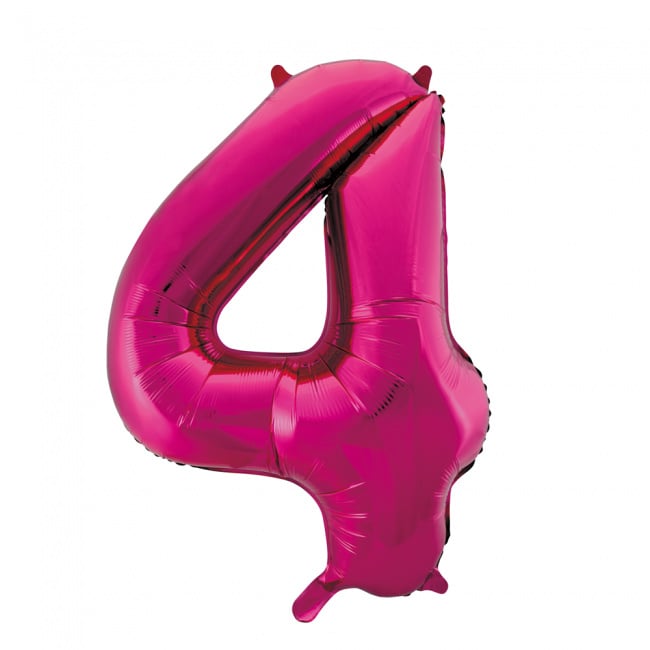 Folieballon cijfer 4 fuchsia 86 cm.