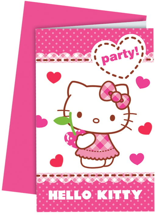 Hello Kitty verjaardag uitnodigingen 6 st.